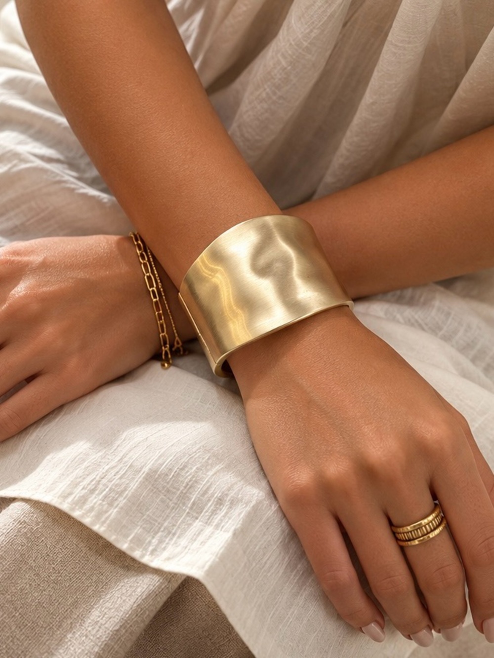 Sculptural Wave Cuff Bracelet | Brushed Gold Finish | Modern Luxury Jewelry